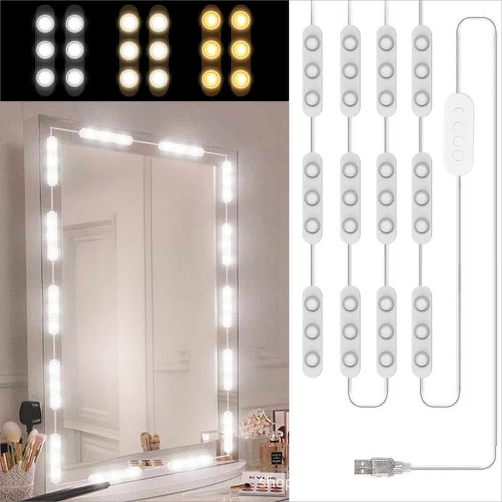 LED strip lights for vanity mirrors with a USB cable on a white background