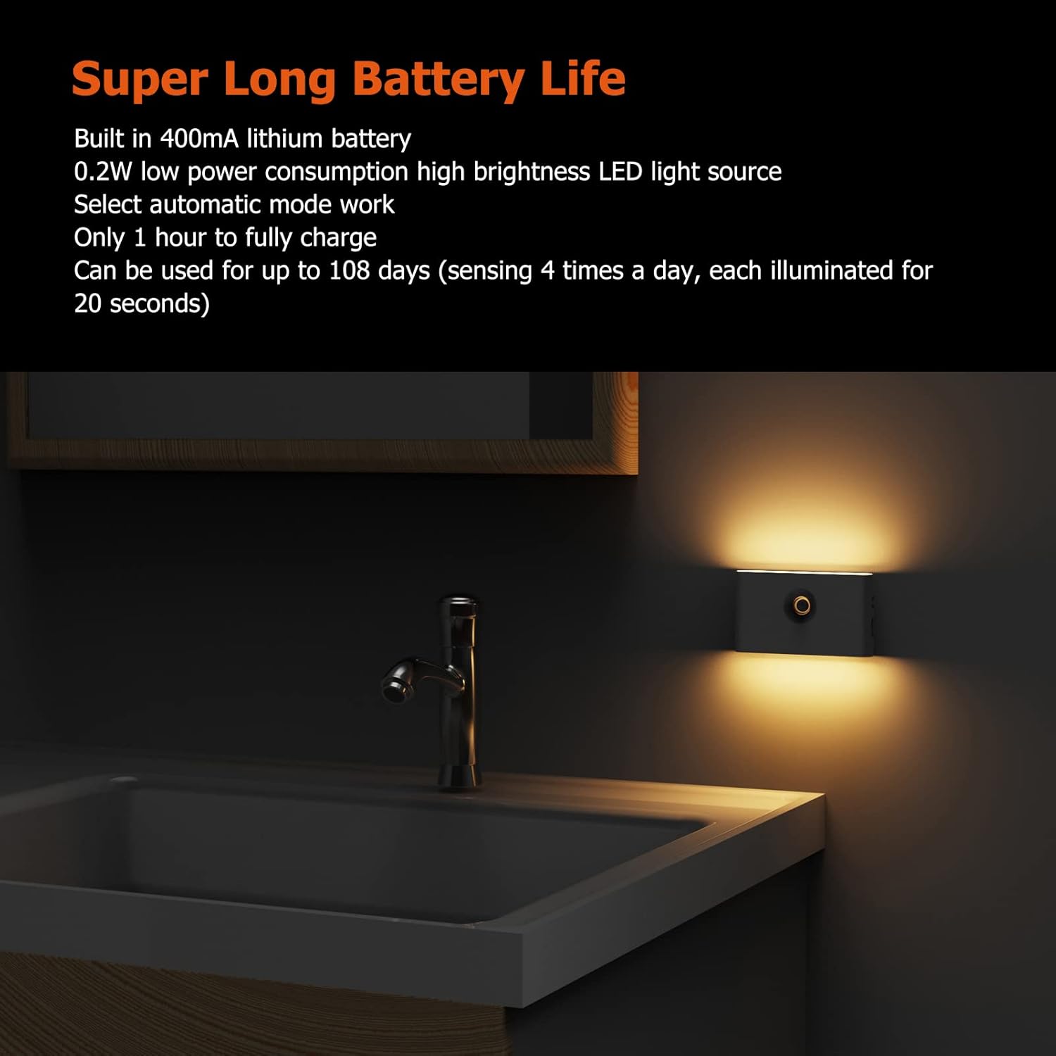 Rechargeable wall lamp providing safety lighting on stairs

