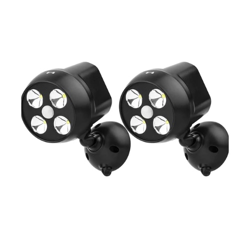 Pack of 2 LED PIR Motion Sensor Spotlight In UK - Battery Powered, IP44 Waterproof, 4 LED Provided, 120 degree Sensing Angle, 600 Lumen, Weatherproof Wall Light for Garden, Walkway, Pathway, Fence, Garages, Patio