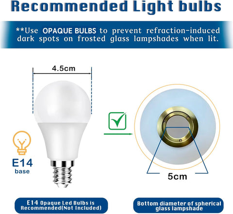 Light bulb with dimensions and compatibility details on a white background