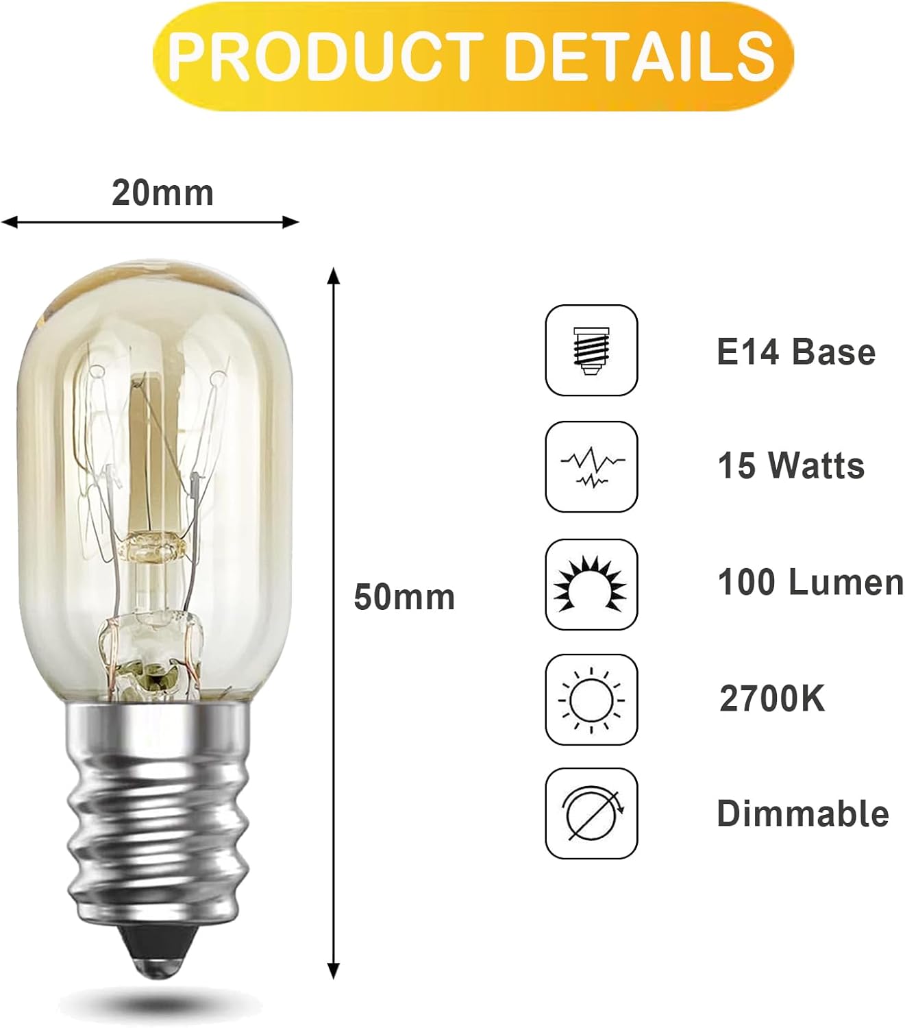 Light bulb with specifications on a white background