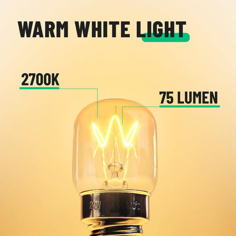 Light bulb with warm white light specifications on a yellow background