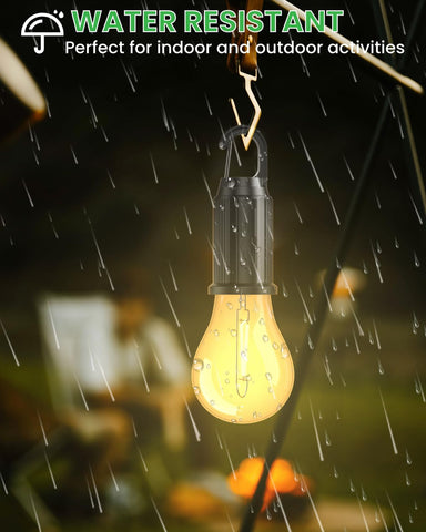 Light bulb with water-resistant feature in a rainy outdoor setting