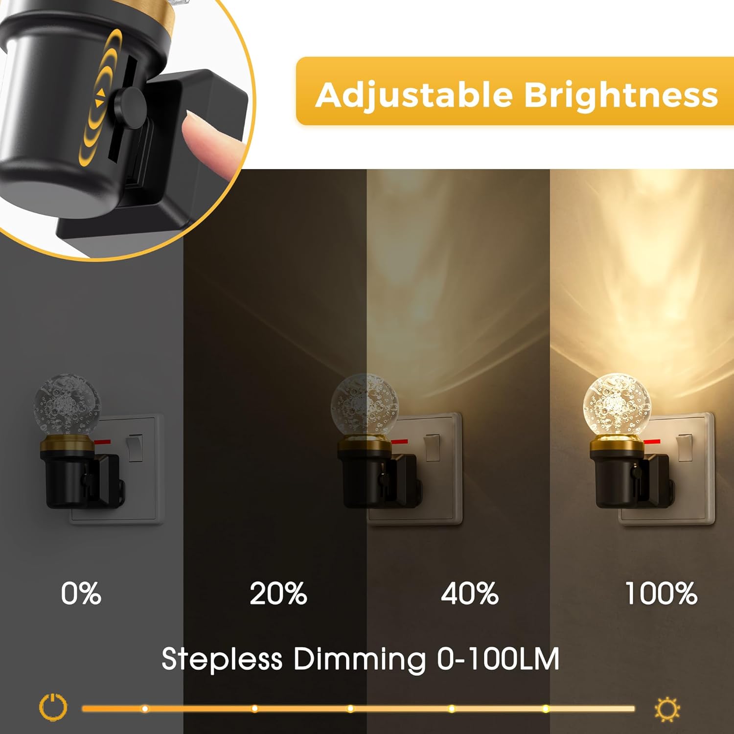 Light dimmer with adjustable brightness display on a wall switch.