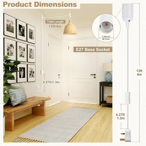 Light fixture in a room with dimensions displayed
