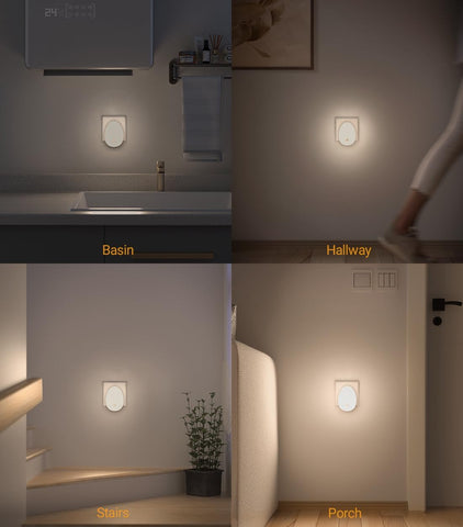 Light fixture in various indoor settings including a basin, hallway, stairs, and porch.