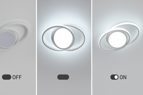 Light fixture showing 'Off', 'On', and a neutral state on a gray background