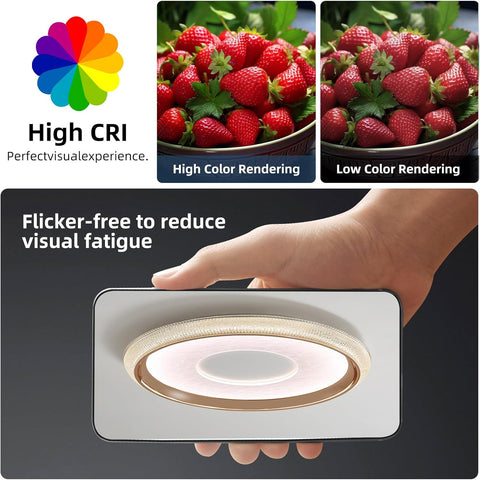Light fixture with High CRI feature displayed alongside strawberries for color rendering comparison.
