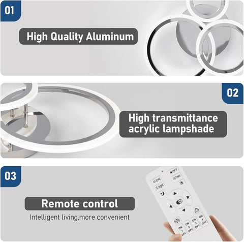 Light fixture with high-quality aluminum construction, high-transmittance acrylic lampshade, and remote control.