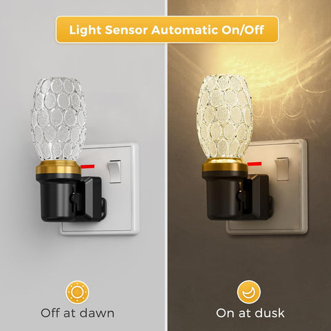 Light sensor night light switch with honeycomb design on a wall.