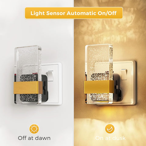 Light sensor switch with crystal design on a white and gold background