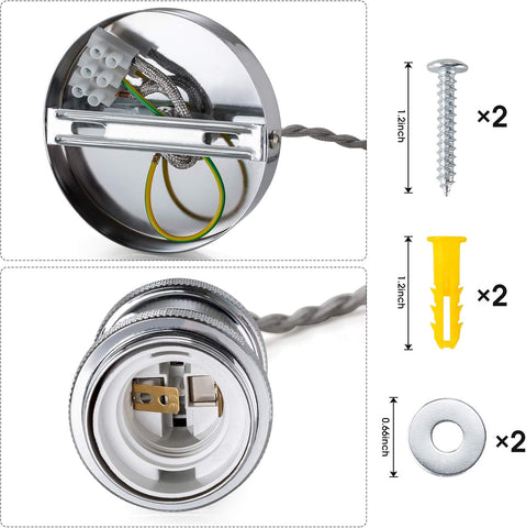 Light socket components with screws and washers on a white background