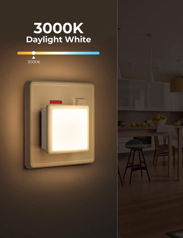 Light switch with 3000K Daylight White label in a kitchen setting