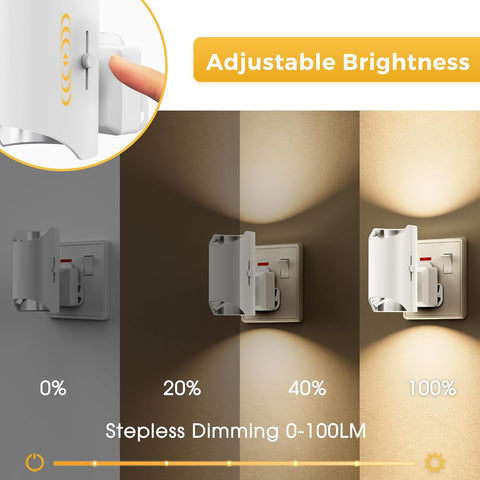 Light switch with adjustable brightness feature, showing stepless dimming from 0% to 100%.