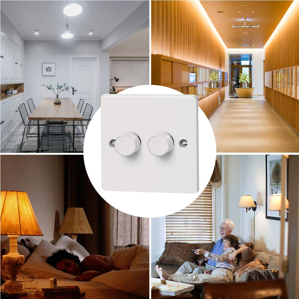 Light switch with home interior settings including a dining area, hallway, and living room.