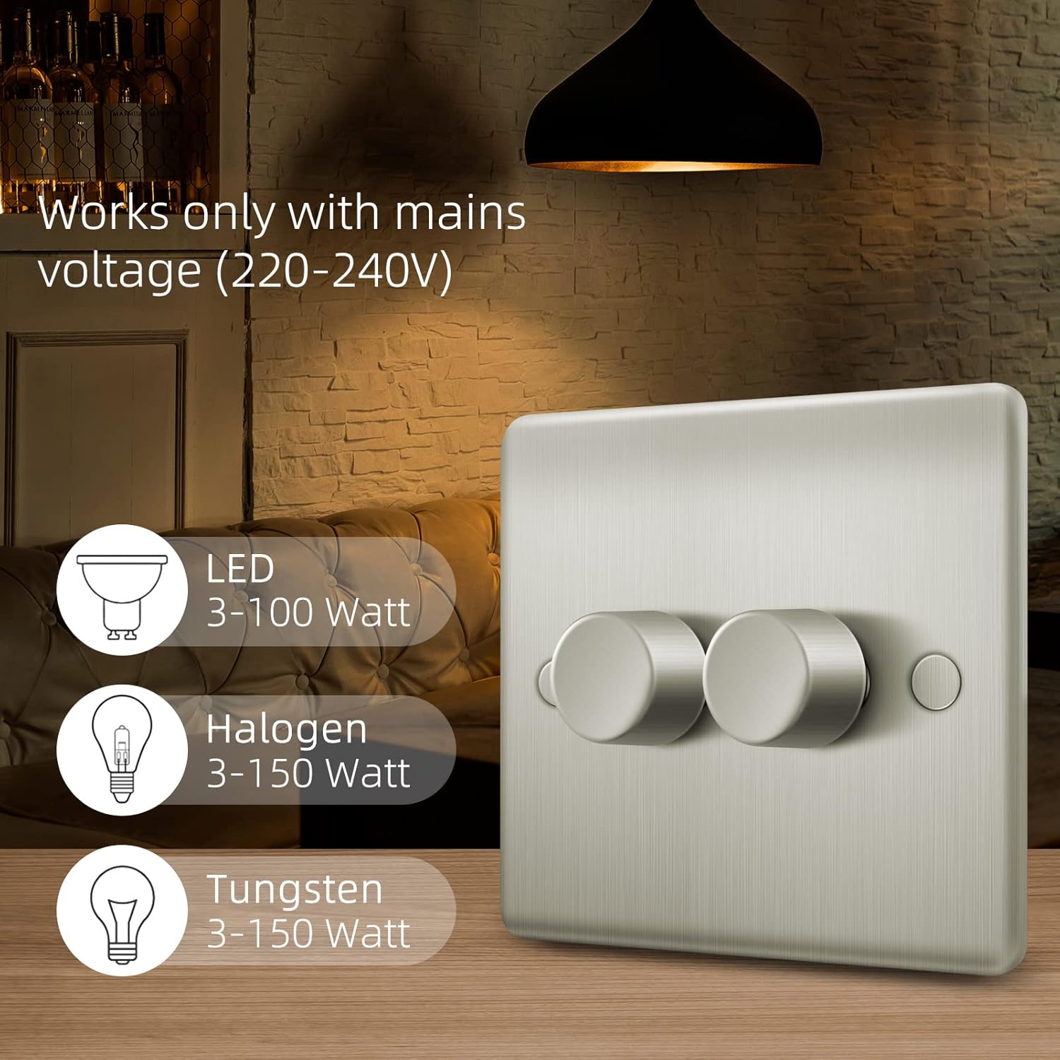 Light switch with rating information on a wooden surface