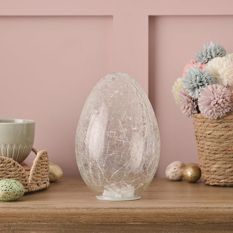 Light up crackle glass Easter egg with warm white LEDs