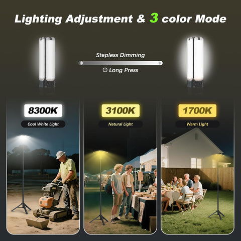 Lighting adjustment display with three color modes and stepless dimming feature.
