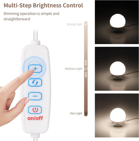 Lighting control device with brightness adjustment options and corresponding light bulb images.