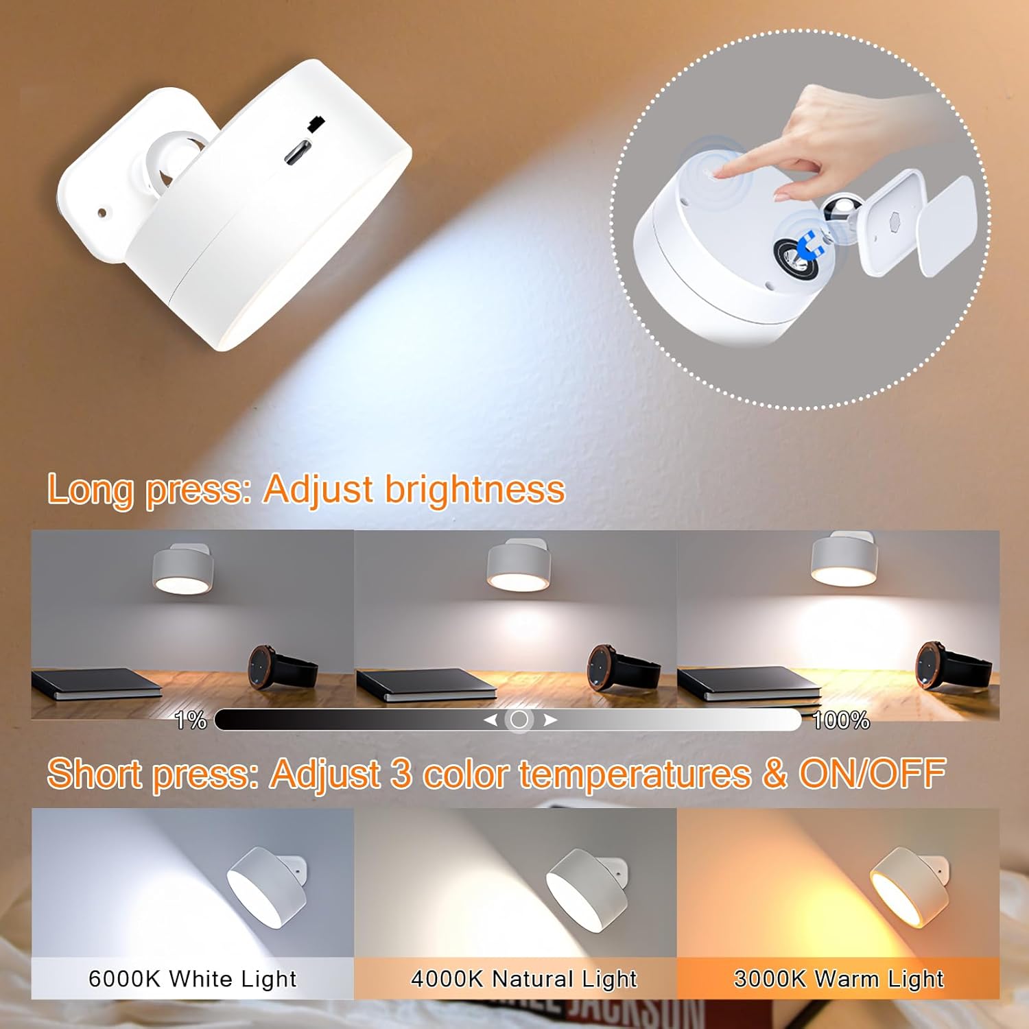 Lighting fixture with control panel and color temperature options on a desk.
