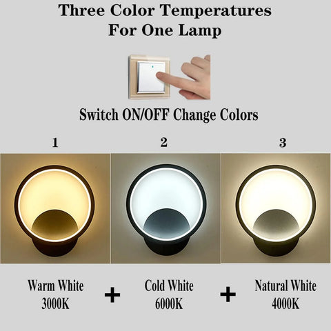 Lighting fixture with three color temperature options displayed on a gray background.
