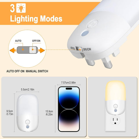 Lighting mode switch with dimensions and smartphone for scale on a beige background