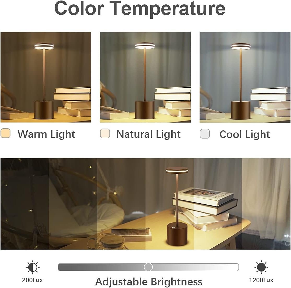 Lighting setup with adjustable color temperature and brightness on a desk.