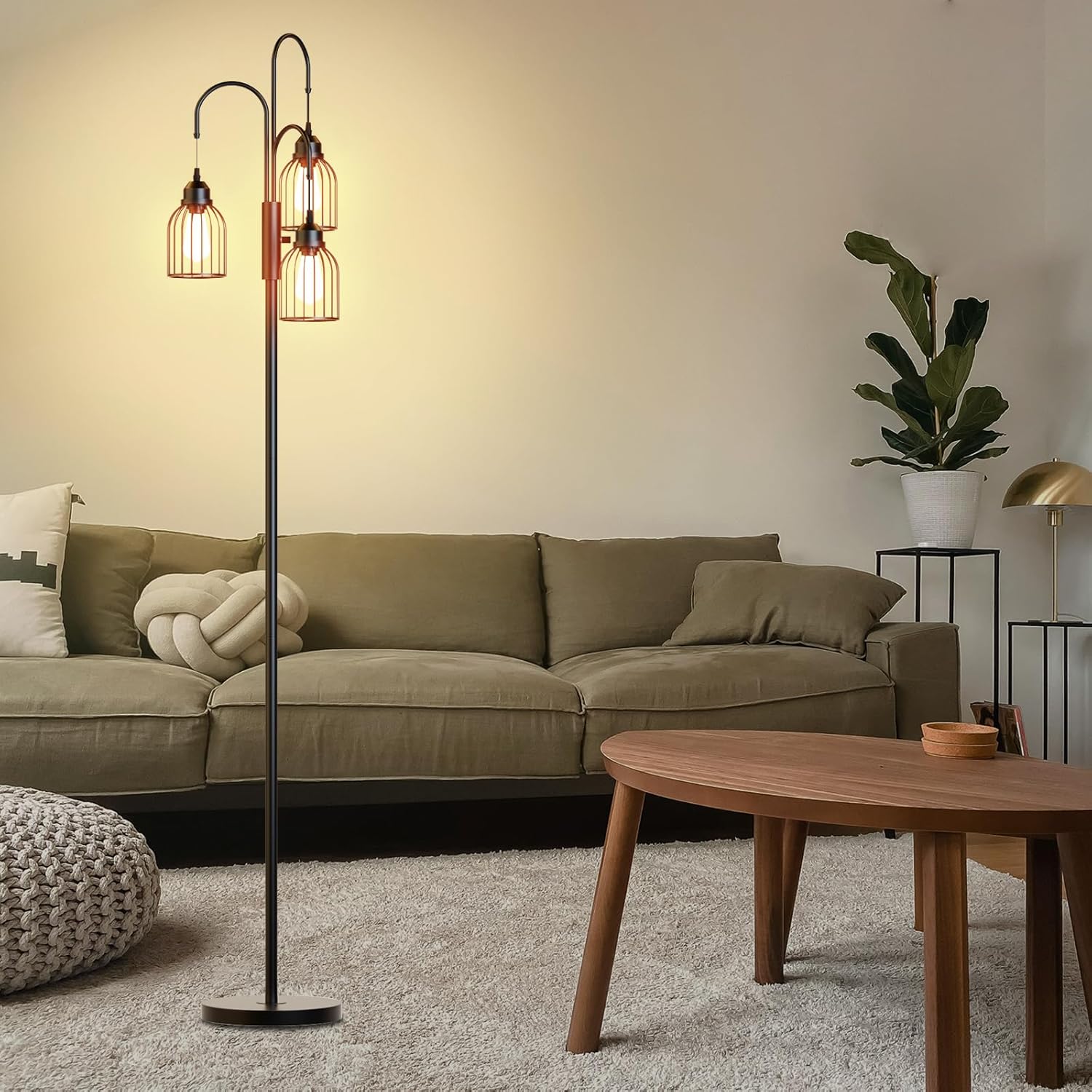Living room with a floor lamp, sofa, and coffee table.