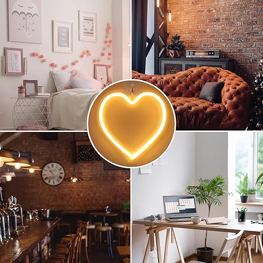 Love Heart Neon Sign – LED Warm Yellow Heart Lamp, USB Powered Neon Night Light for Bedroom, Wall Decor, Wedding & Party Gifts