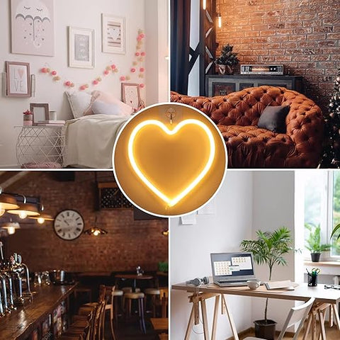 Love Heart Neon Sign – LED Warm Yellow Heart Lamp, USB Powered Neon Night Light for Bedroom, Wall Decor, Wedding & Party Gifts