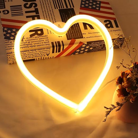 Love Heart Neon Sign – LED Warm Yellow Heart Lamp, USB Powered Neon Night Light for Bedroom, Wall Decor, Wedding & Party Gifts