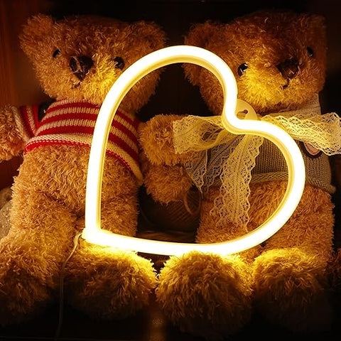 Love Heart Neon Sign – LED Warm Yellow Heart Lamp, USB Powered Neon Night Light for Bedroom, Wall Decor, Wedding & Party Gifts
