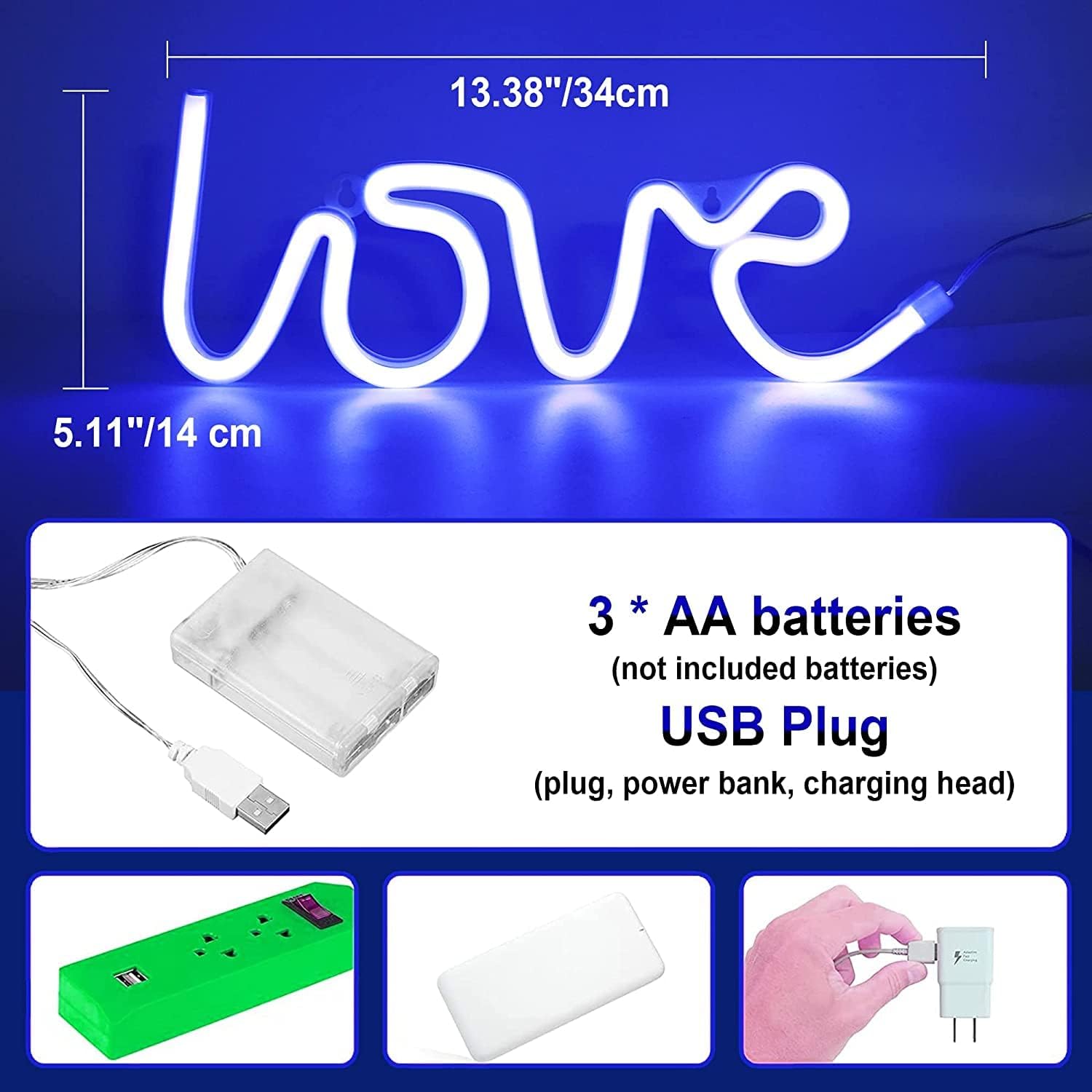 Love Neon Sign - LED Wall Light, USB/Battery Powered Neon Letters for Bedroom, Bar, Wedding, Party Décor (13.3x5.1 in)