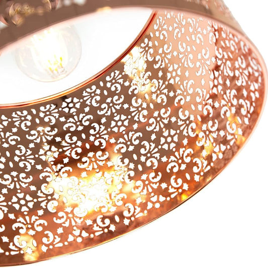 Marrakech Metal Pendant Light Shade, 30 cm Copper White Grey Cream Flower Pattern