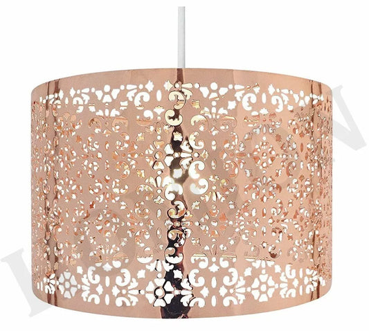 Marrakech Metal Pendant Light Shade, 30 cm Copper White Grey Cream Flower Pattern