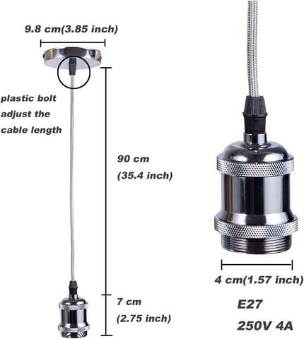 Measurement chart of a lamp holder with dimensions and specifications.