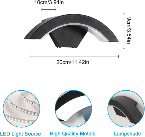 Measurement chart of a black lampshade with LED light source, high-quality metals, and lampshade details.