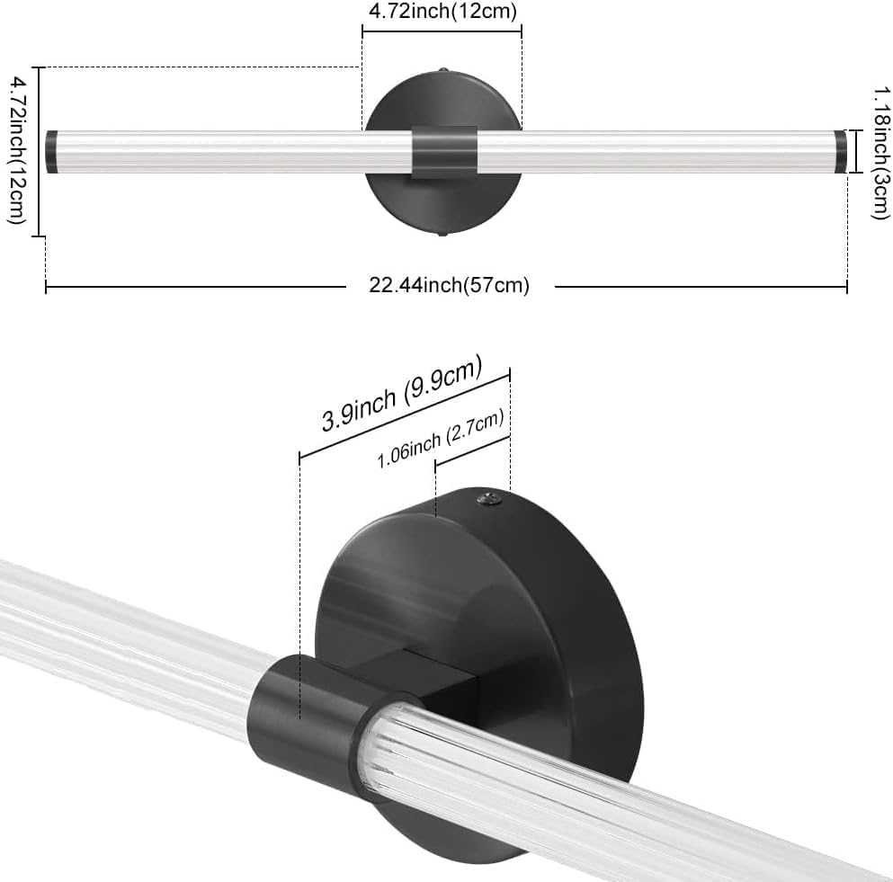 Measurement chart of a black shower curtain rod with dimensions labeled.
