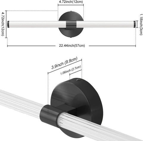 Measurement chart of a black shower curtain rod with dimensions labeled.