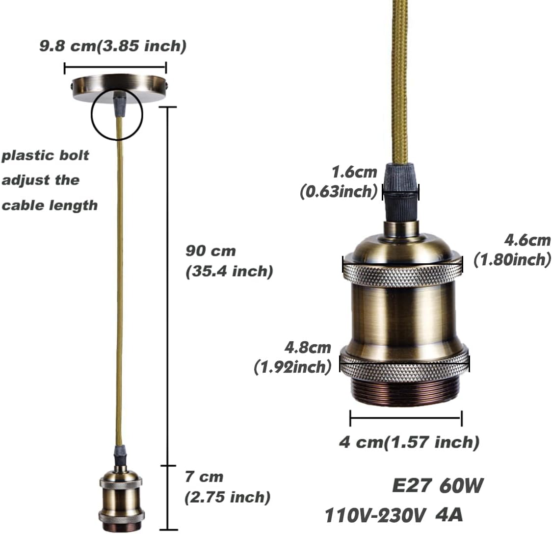 Measurement chart of a lamp holder with dimensions and specifications.