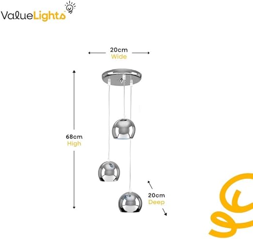 Measurement chart of a pendant light with dimensions labeled, featuring the 'ValueLights' brand.