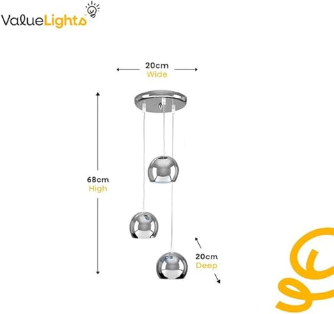 Measurement chart of a pendant light with dimensions labeled, featuring the 'ValueLights' brand.