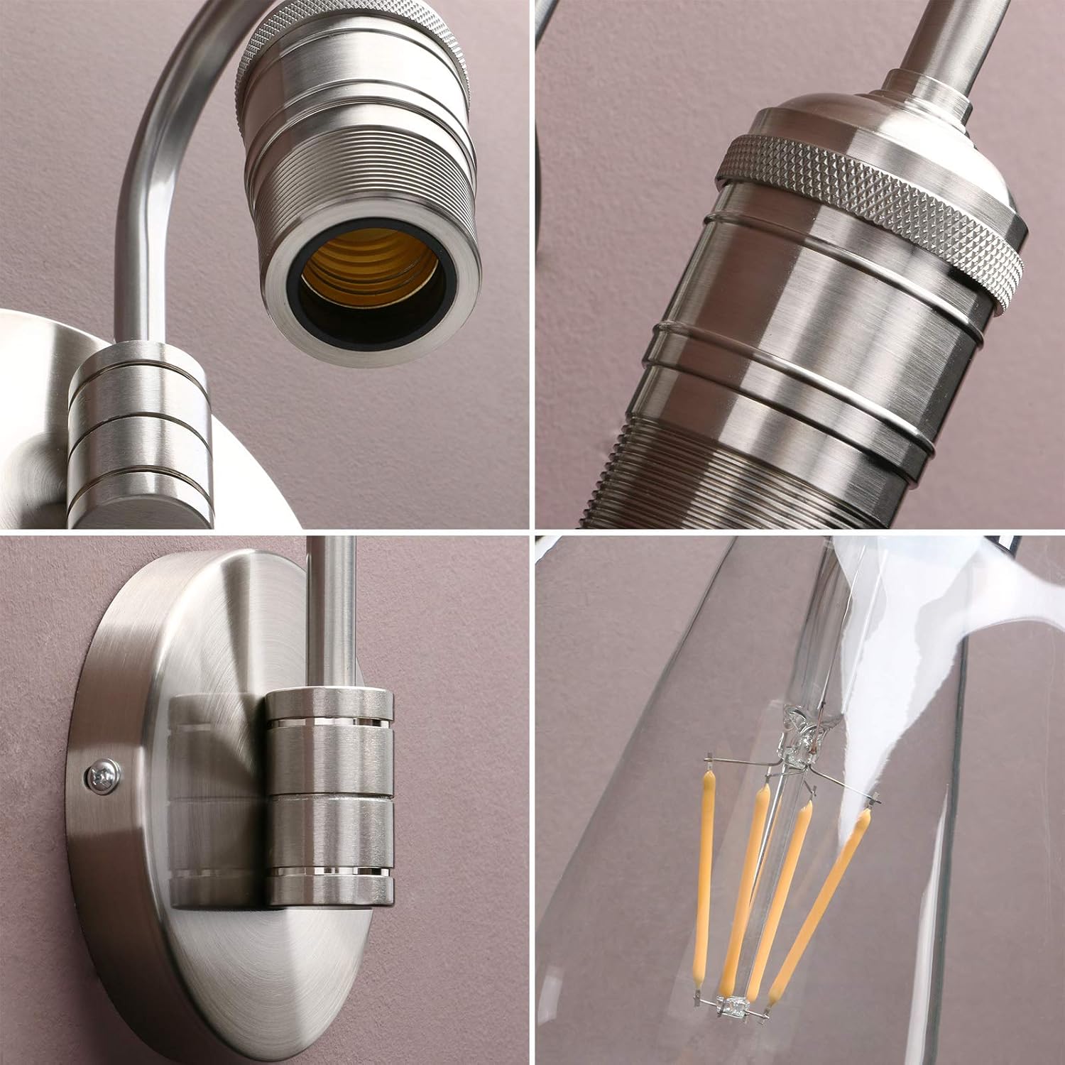 Metallic light fixture with close-up details on a neutral background