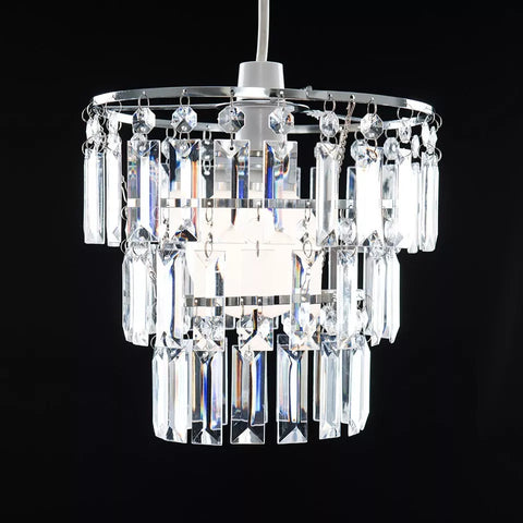 Modern 3 Tier Ceiling Light Shades with Clear Acrylic Jewel Effect Droplets | Pendant Lights, Home Décor & Improvement Essential
