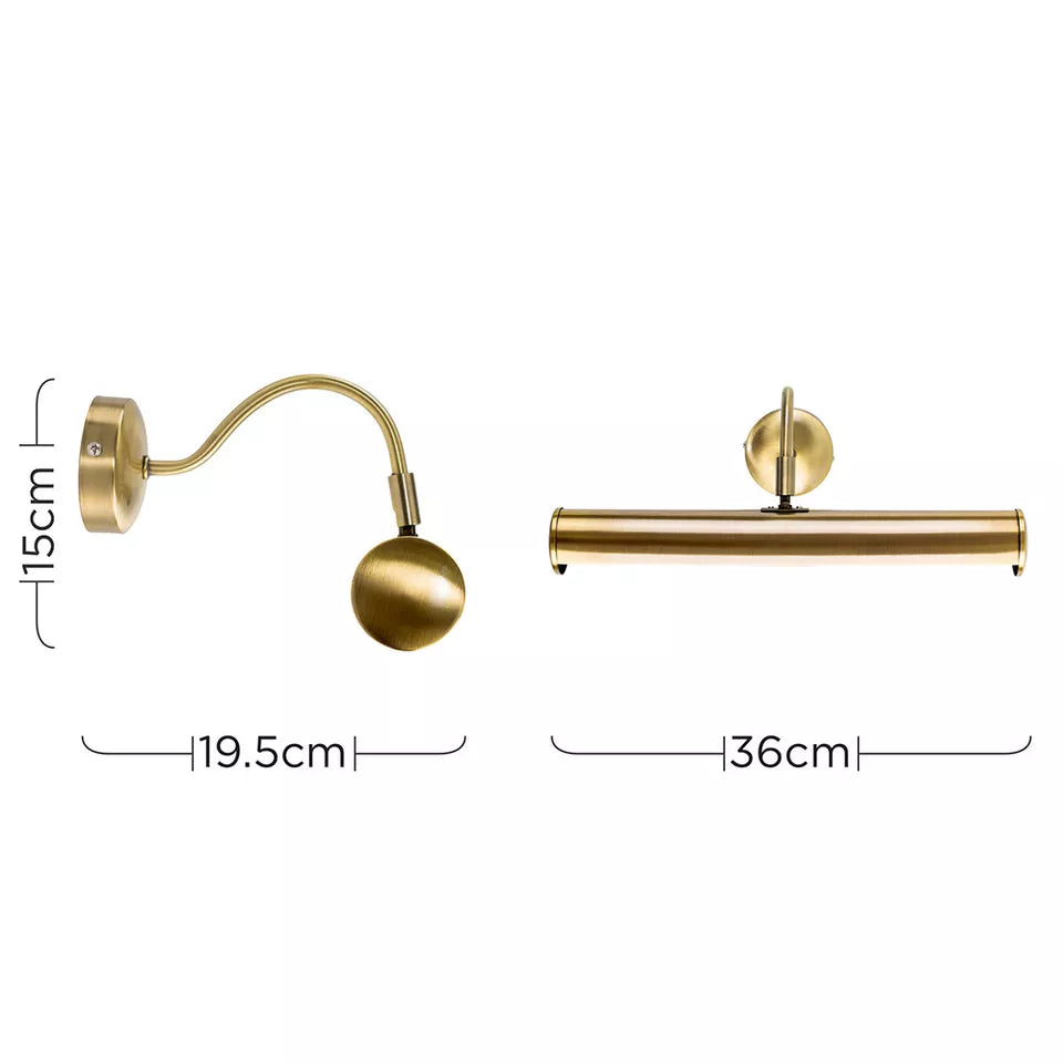 Modern adjustable satin nickel picture wall light with focused lighting on artwork