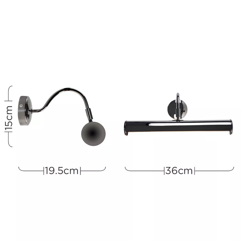 Close-up of adjustable arms on satin nickel picture wall light
