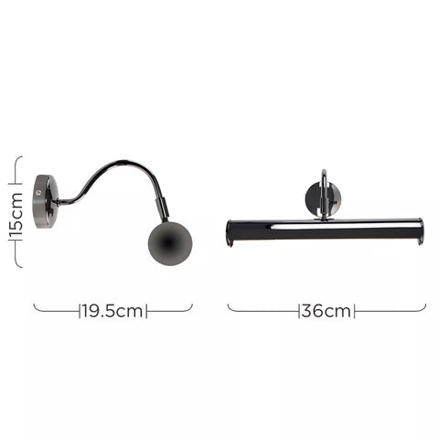 Close-up of adjustable arms on satin nickel picture wall light
