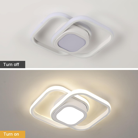 Ceiling light fixture showing 'Turn off' and 'Turn on' states with a white background.