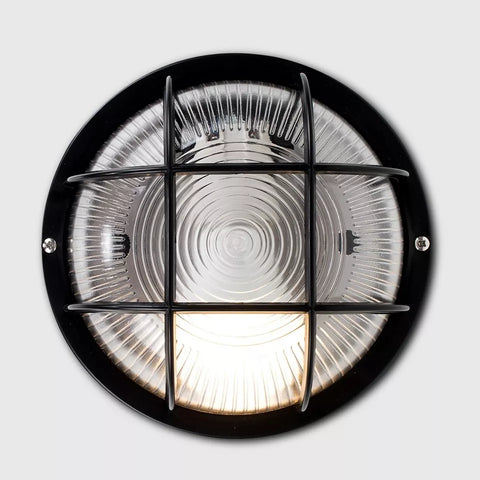 Front view of the black bulkhead wall light showcasing its sleek design

