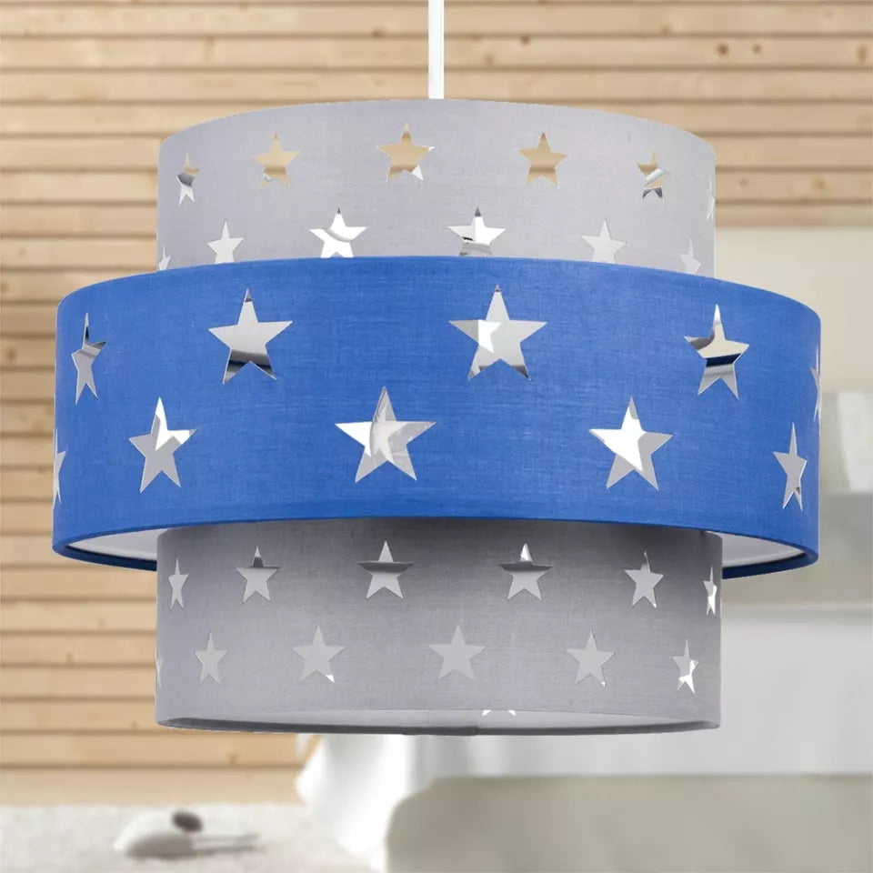 Modern Blue and Light Grey Cut Out Star Design Ceiling Light Shade | Pendant Lights, Home Décor & Improvement Essential
